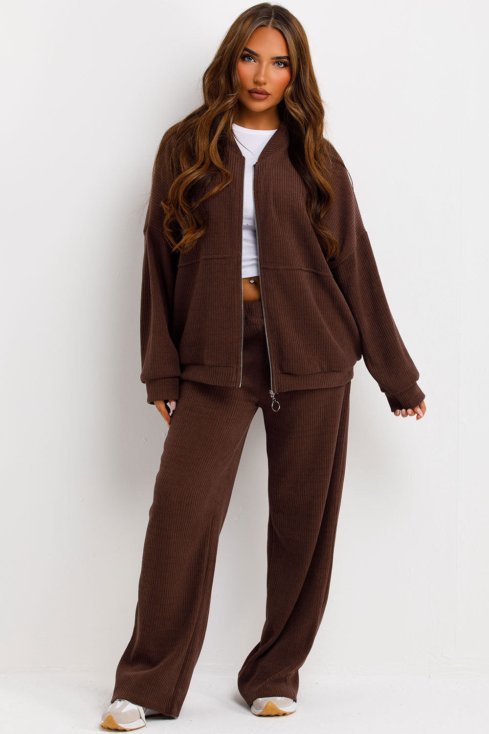 zara womens corduroy bomber sweatshirt and straight leg joggers lounge set tracksuit