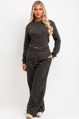 zip up crop sweatshirt and joggers two piece co ord set khaki airport outfit set styledup fashion