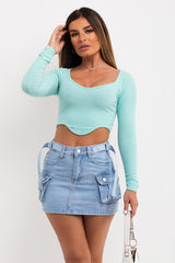 structured contour ribbed crop top long sleeve 