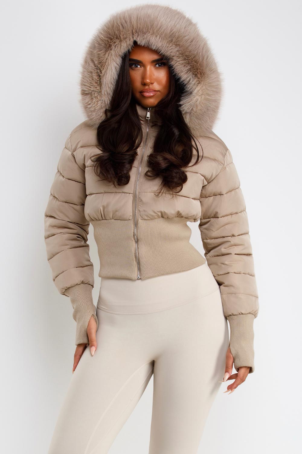 faux fur hood puffer padded jacket white womens winter outerwear styledup uk