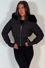 womens black ski jacket with fur hood styledup uk