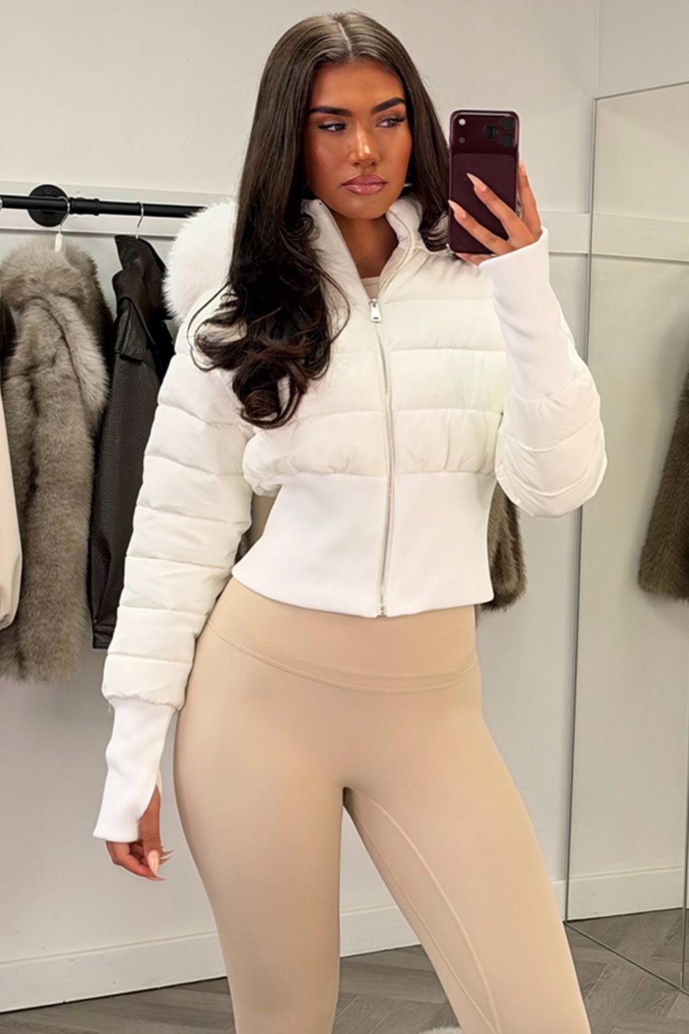 faux fur hood padded puffer winter jacket white styledup uk