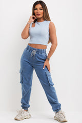 ribbed cut out shoulder crop top baby blue