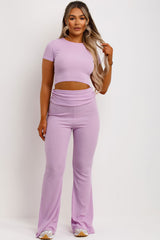 ribbed crop top and skinny flare trousers with fold detail 