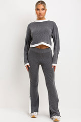 Jumper And Trousers Loungewear Set With Contrast Stripe Split Detail Grey