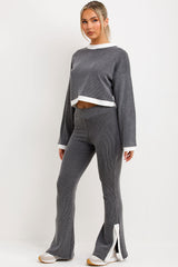 Jumper And Trousers Loungewear Set With Contrast Stripe Split Detail Grey