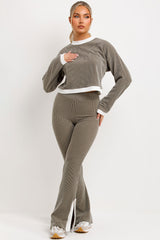 womens jumper and trousers rib knit loungewear set with stripe detail casual outfit