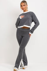 Jumper And Trousers Loungewear Set With Contrast Stripe Split Detail Grey