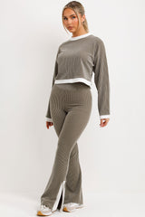 womens rib knit jumper and trousers loungewear set