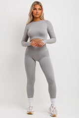womens rib tracksuit gym wear set