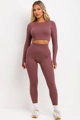 womens high waist compression leggings and long sleeve crop top co ord set lululemon