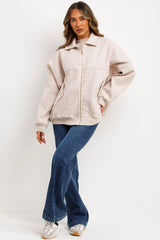 womens soft bomber jacket with lapel collar styledup