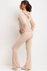 ribbed skinny flare trouser and crop hoodie tracksuit set womens loungewear