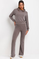 hoodie and trousers two piece ribbed loungewear co ord set