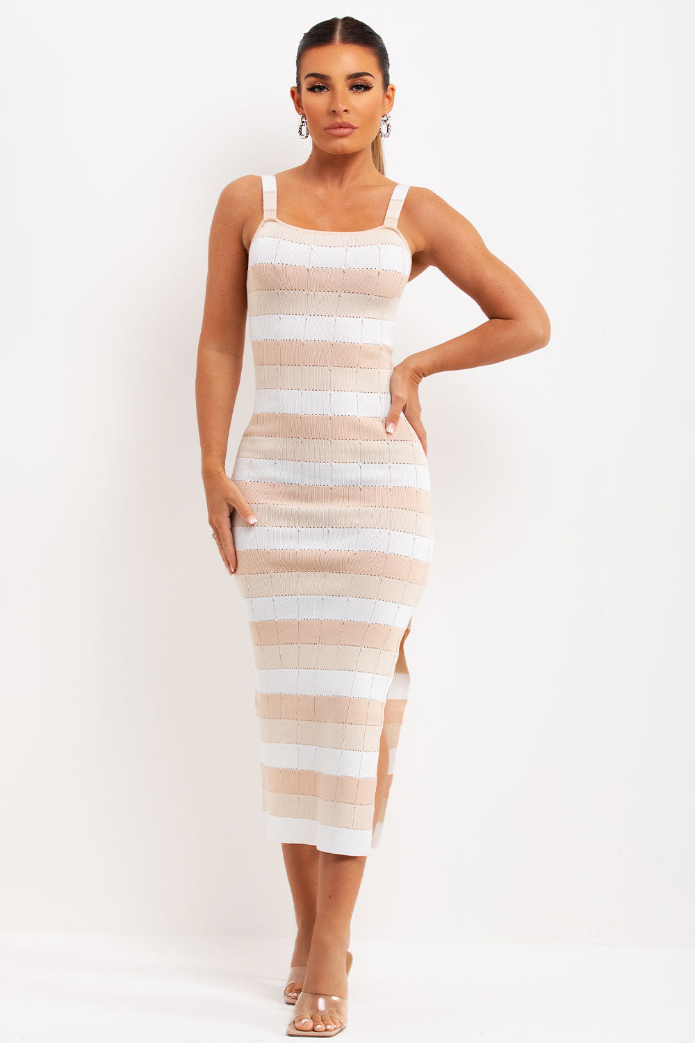 side split striped midi dress zara