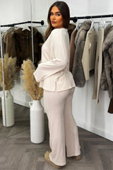 womens knitted lounge set beige 