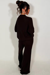 brown oversized rib knitted lounge set couture club womens uk