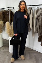 womens wide leg trouser and long sleeve oversized top two piece lounge set styledup 