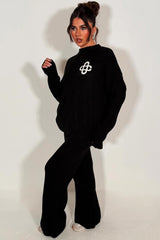 womens oversized knitted lounge set with contrast emblem couture club womens 