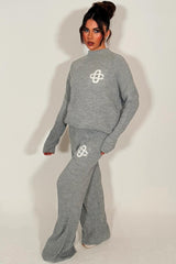 womens rib knitted sweatshirt jumper and knitted trouser lounge set couture club uk sale