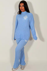 womens rib knitted sweatshirt jumper and knitted trouser lounge set couture club uk sale