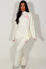 womens rib knitted sweatshirt jumper and knitted trouser lounge set couture club uk sale