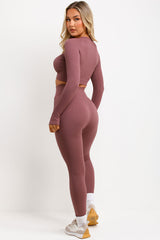 long sleeve crop top and seamless high waist line body contouring compression leggings co ord set styledup