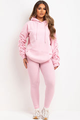 ruched sleeve hoodie and leggings two piece matching loungewear set casual outfit