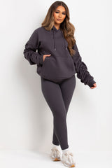 ruched sleeve hoodie and leggings two piece matching loungewear set casual outfit