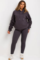 ruched sleeve oversized hoodie and leggings loungewear set charcoal