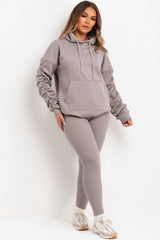 womens hoodie and leggings two piece loungewear set dove grey