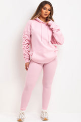 womens hoodie and leggings two piece loungewear set pink