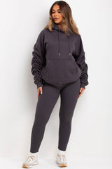 womens hoodie and leggings two piece loungewear set charcoal