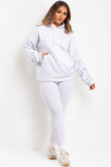 womens hoodie and leggings two piece loungewear set grey marl