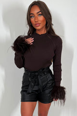 womens jumper with long sleeves and faux fur cuff christmas party outfit styledup