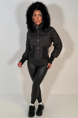 womens faux fur hood padded puffer jacket styledup uk