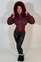 faux fur hood padded puffer jacket with cinched waist womens winter ski outerwear styledup uk
