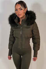 womens padded puffer ski jacket with fur hood styledup uk
