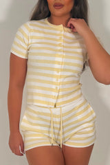 womens button up rib top and shorts tracksuit summer loungewear set styledup uk