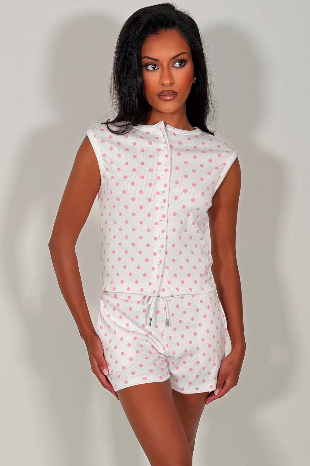 polka dot shorts tracksuit summer holiday lounge set styledup whitefox uk