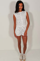 polka dot shorts and button up top summer lounge set crop tracksuit airport outfit styledup