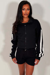womens zip up sweatshirt and shorts two piece airport outfit styledup whitefox uk