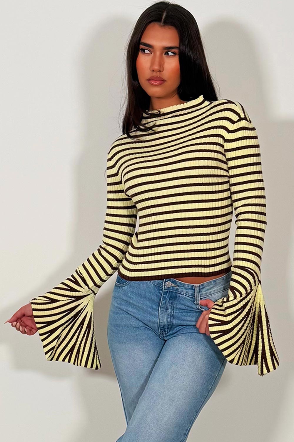 womens zara ribbed striped turtle neck top styledup 