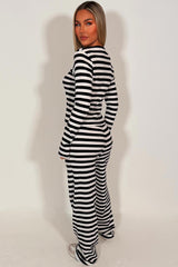 striped wide leg trouser and long sleeve button up top co ord lounge set for womens styledup