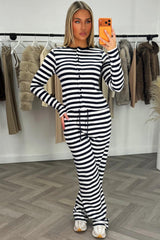 womens navy contrast striped long sleeve top and wide leg trouser lounge set co ord styledup 