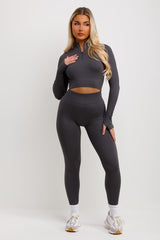 womens crop tracksuit with half zip charcoal grey