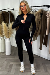 womens long sleeve seamless jumpsuit with bum lift structured contouring panels activewear styledup