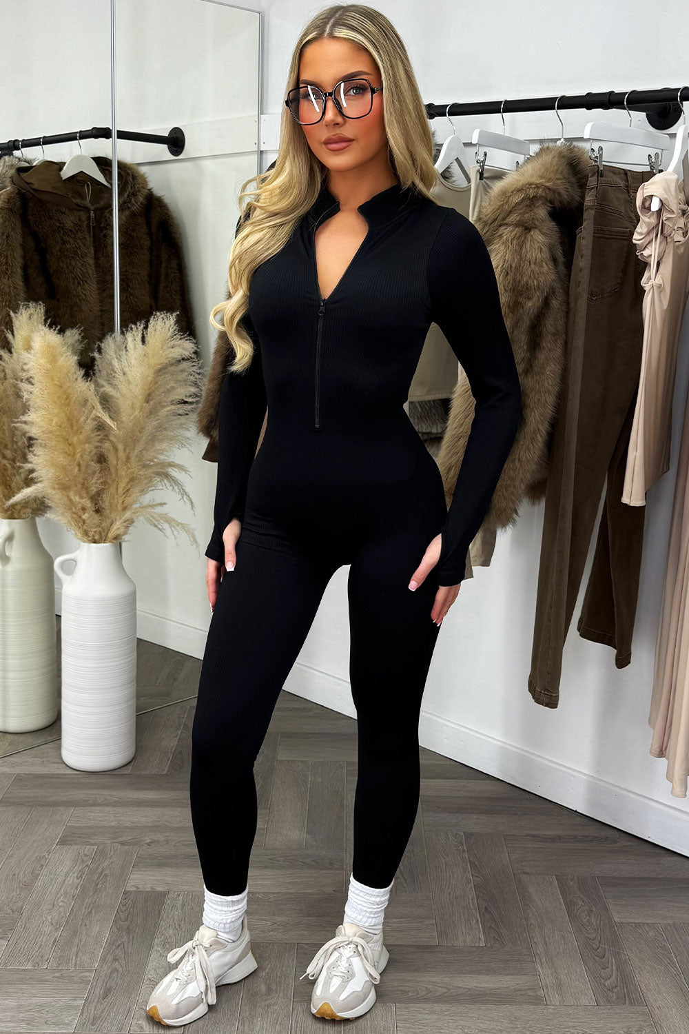 long sleeve jumpsuit with bum lifting panels womens gym wear styledup