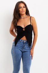 festival crop top with split front and ring detail