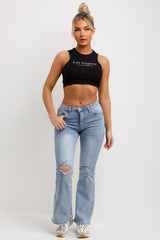 womens high waisted ripped flared jeans light wash denim